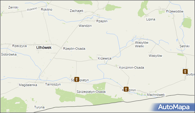 mapa Krzewica gmina Ulhówek, Krzewica gmina Ulhówek na mapie Targeo