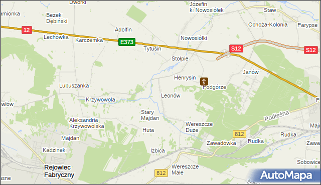 mapa Leonów gmina Rejowiec, Leonów gmina Rejowiec na mapie Targeo