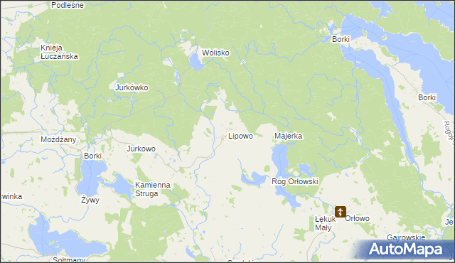 mapa Lipowo gmina Kruklanki, Lipowo gmina Kruklanki na mapie Targeo