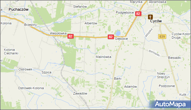 mapa Malinówka gmina Cyców, Malinówka gmina Cyców na mapie Targeo