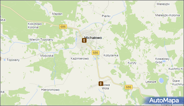 mapa Michałowo-Kolonia, Michałowo-Kolonia na mapie Targeo