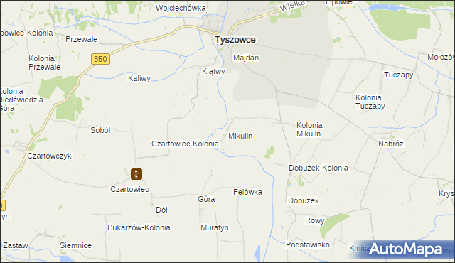 mapa Mikulin gmina Tyszowce, Mikulin gmina Tyszowce na mapie Targeo