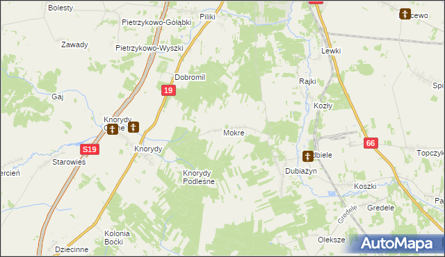mapa Mokre gmina Bielsk Podlaski, Mokre gmina Bielsk Podlaski na mapie Targeo