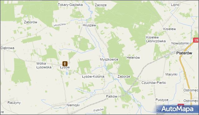 mapa Myszkowice gmina Platerów, Myszkowice gmina Platerów na mapie Targeo