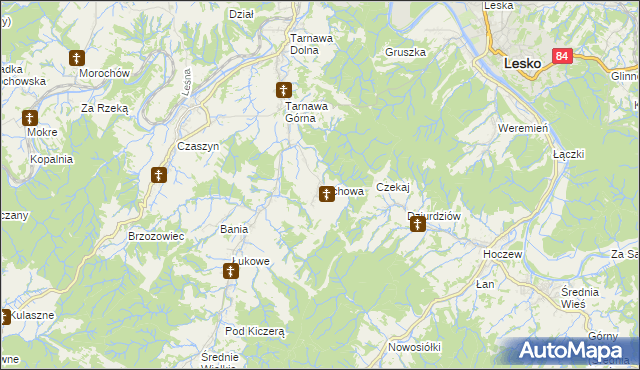 mapa Olchowa gmina Zagórz, Olchowa gmina Zagórz na mapie Targeo