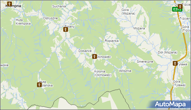 mapa Olchowiec gmina Dukla, Olchowiec gmina Dukla na mapie Targeo