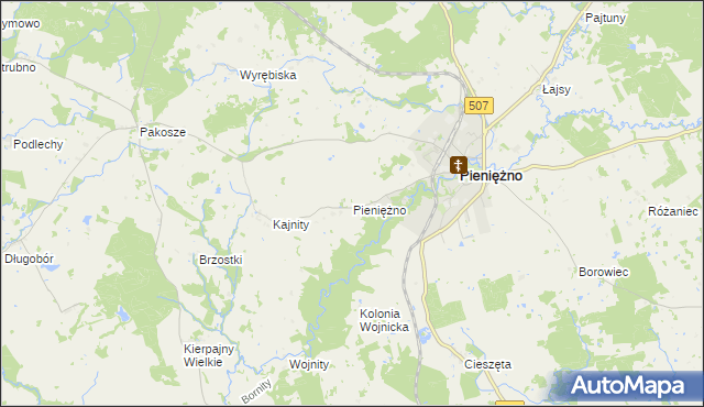 mapa Pieniężno powiat braniewski, Pieniężno powiat braniewski na mapie Targeo