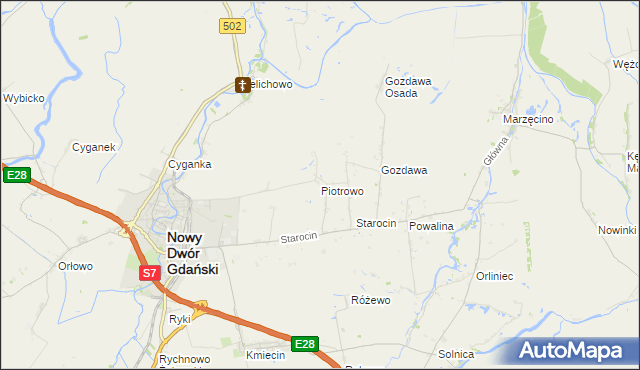 mapa Piotrowo gmina Nowy Dwór Gdański, Piotrowo gmina Nowy Dwór Gdański na mapie Targeo