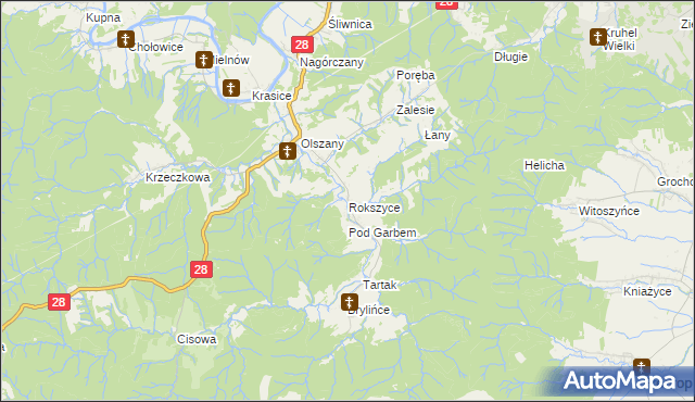 mapa Rokszyce gmina Krasiczyn, Rokszyce gmina Krasiczyn na mapie Targeo