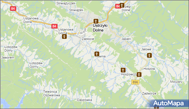 mapa Równia gmina Ustrzyki Dolne, Równia gmina Ustrzyki Dolne na mapie Targeo