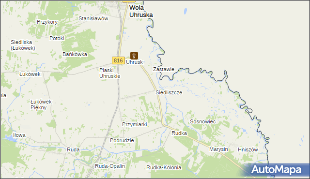 mapa Siedliszcze gmina Wola Uhruska, Siedliszcze gmina Wola Uhruska na mapie Targeo