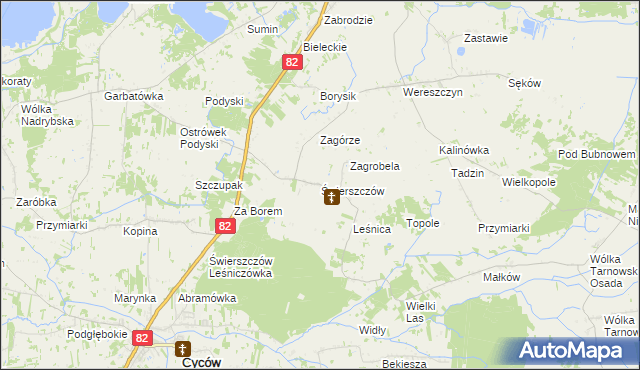 mapa Świerszczów gmina Cyców, Świerszczów gmina Cyców na mapie Targeo