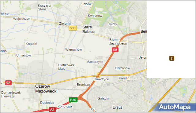 mapa Szeligi gmina Ożarów Mazowiecki, Szeligi gmina Ożarów Mazowiecki na mapie Targeo