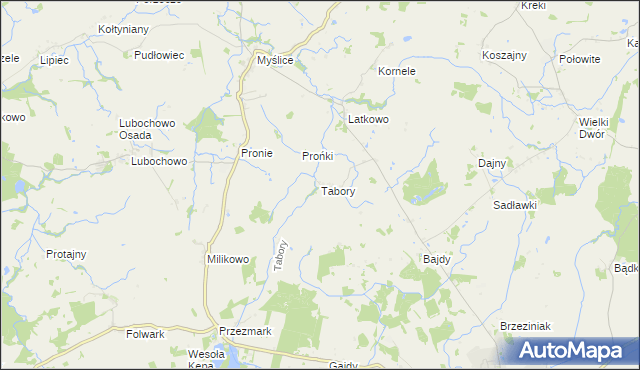 mapa Tabory, Tabory na mapie Targeo