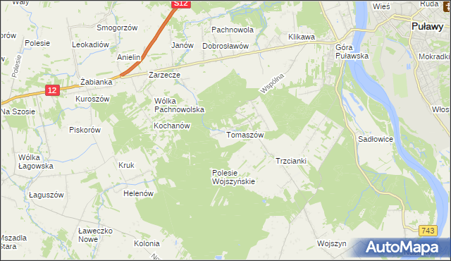 mapa Tomaszów gmina Puławy, Tomaszów gmina Puławy na mapie Targeo