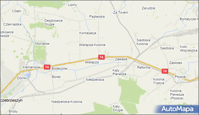 mapa Wielącza Poduchowna, Wielącza Poduchowna na mapie Targeo
