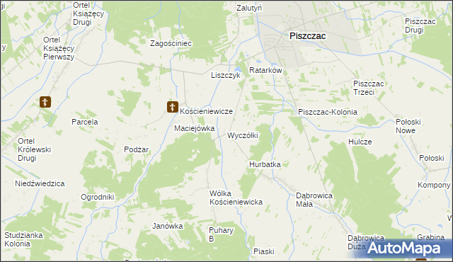 mapa Wyczółki gmina Piszczac, Wyczółki gmina Piszczac na mapie Targeo