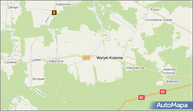 mapa Wyryki, Wyryki na mapie Targeo