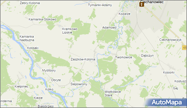 mapa Zaszków gmina Nur, Zaszków gmina Nur na mapie Targeo