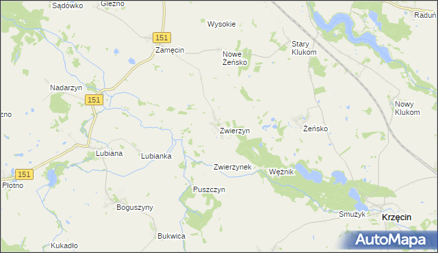 mapa Zwierzyn gmina Choszczno, Zwierzyn gmina Choszczno na mapie Targeo