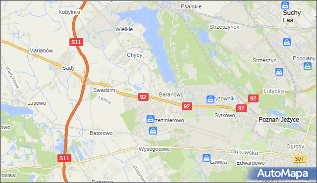 mapa Baranowo gmina Tarnowo Podgórne, Baranowo gmina Tarnowo Podgórne na mapie Targeo