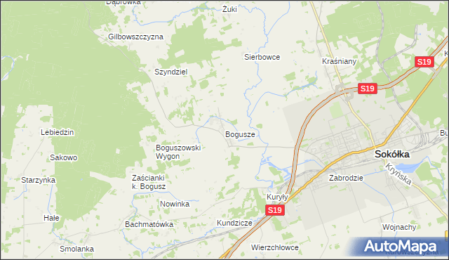 mapa Bogusze gmina Sokółka, Bogusze gmina Sokółka na mapie Targeo