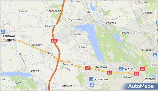 mapa Chyby gmina Tarnowo Podgórne, Chyby gmina Tarnowo Podgórne na mapie Targeo