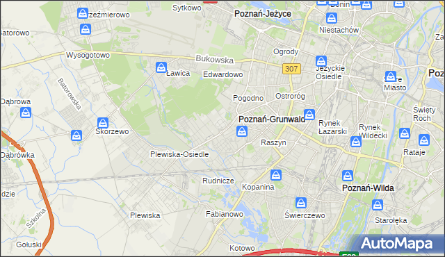 mapa Grunwald gmina Poznań, Grunwald gmina Poznań na mapie Targeo