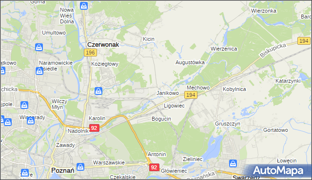 mapa Janikowo gmina Swarzędz, Janikowo gmina Swarzędz na mapie Targeo