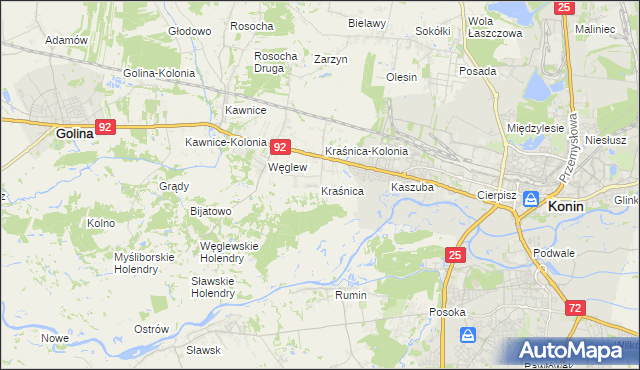 mapa Kraśnica gmina Golina, Kraśnica gmina Golina na mapie Targeo