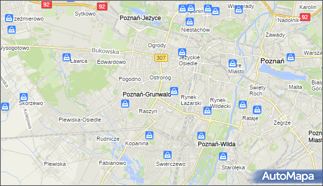 mapa Łazarz gmina Poznań, Łazarz gmina Poznań na mapie Targeo