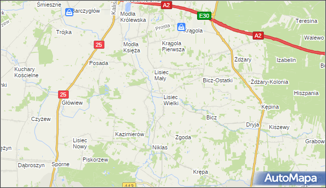 mapa Lisiec Wielki, Lisiec Wielki na mapie Targeo
