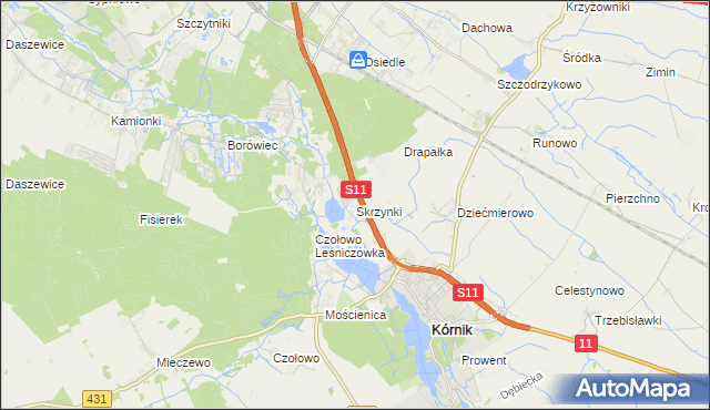 mapa Skrzynki gmina Kórnik, Skrzynki gmina Kórnik na mapie Targeo