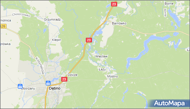 mapa Więcław gmina Dębno, Więcław gmina Dębno na mapie Targeo