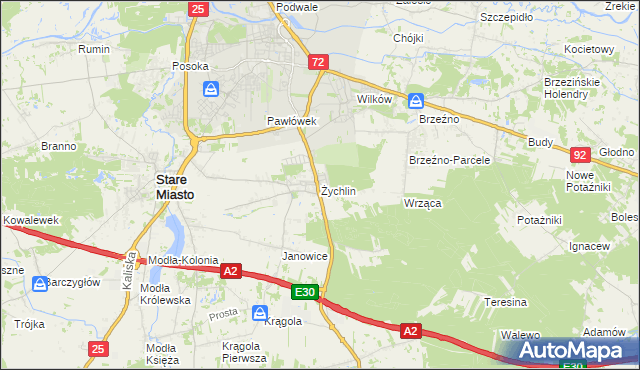 mapa Żychlin gmina Stare Miasto, Żychlin gmina Stare Miasto na mapie Targeo