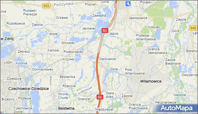 mapa Dankowice gmina Wilamowice, Dankowice gmina Wilamowice na mapie Targeo