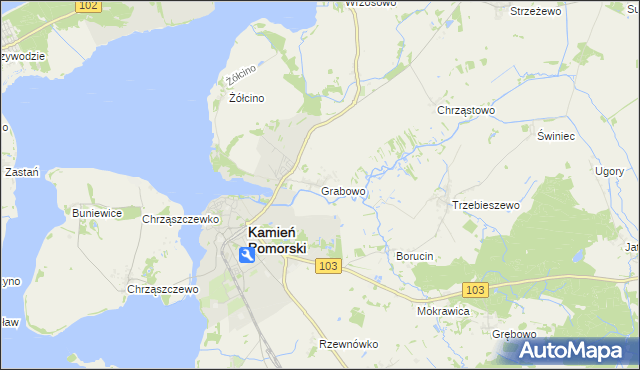 mapa Grabowo gmina Kamień Pomorski, Grabowo gmina Kamień Pomorski na mapie Targeo