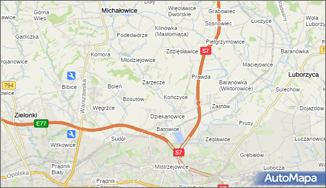 mapa Kończyce gmina Michałowice, Kończyce gmina Michałowice na mapie Targeo