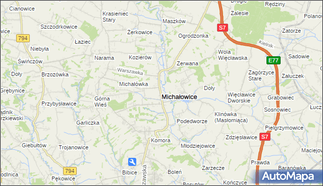 mapa Michałowice powiat krakowski, Michałowice powiat krakowski na mapie Targeo
