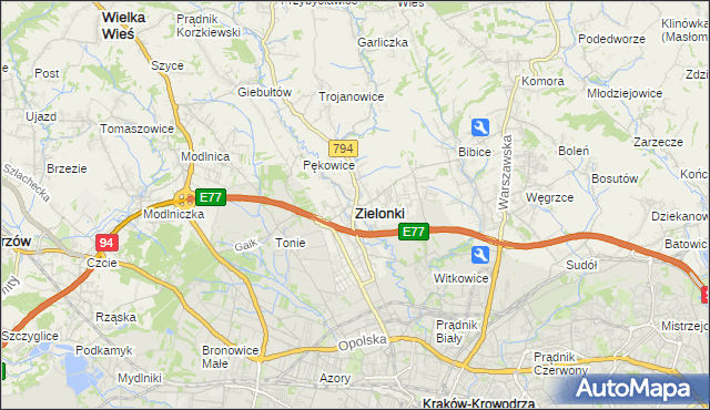 mapa Zielonki powiat krakowski, Zielonki powiat krakowski na mapie Targeo