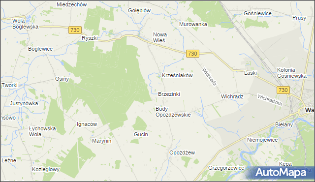 mapa Brzezinki gmina Warka, Brzezinki gmina Warka na mapie Targeo