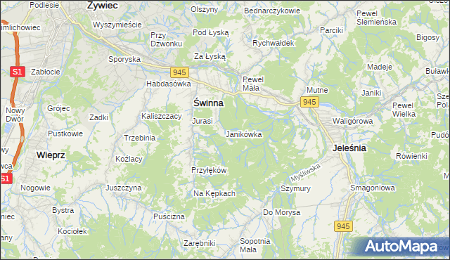 mapa Janikówka gmina Świnna, Janikówka gmina Świnna na mapie Targeo
