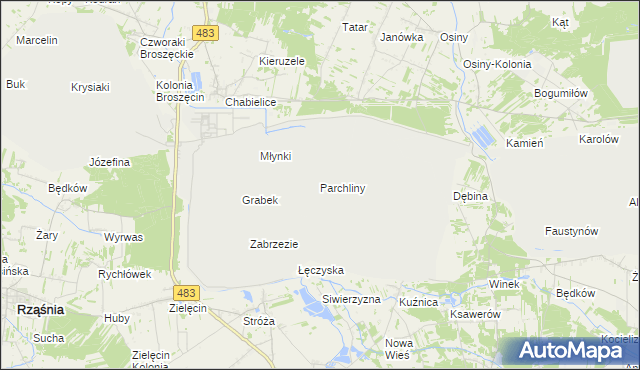 mapa Parchliny, Parchliny na mapie Targeo