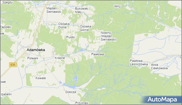 mapa Pawłowa gmina Adamówka, Pawłowa gmina Adamówka na mapie Targeo