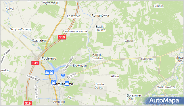 mapa Baciki Średnie, Baciki Średnie na mapie Targeo