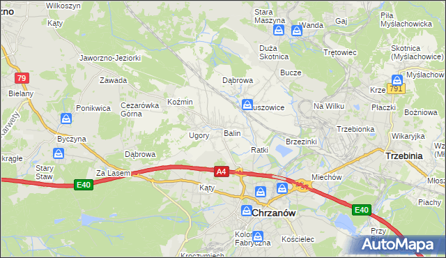 mapa Balin gmina Chrzanów, Balin gmina Chrzanów na mapie Targeo