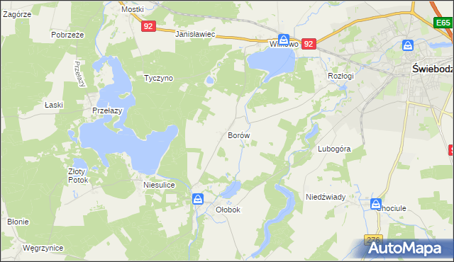 mapa Borów gmina Świebodzin, Borów gmina Świebodzin na mapie Targeo