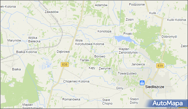 mapa Borowo gmina Siedliszcze, Borowo gmina Siedliszcze na mapie Targeo