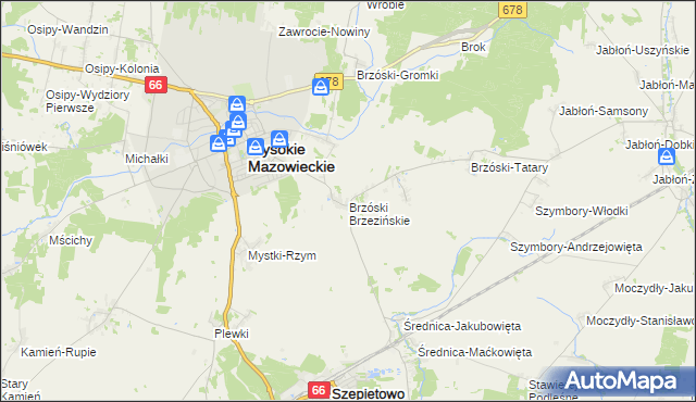 mapa Brzóski Brzezińskie, Brzóski Brzezińskie na mapie Targeo