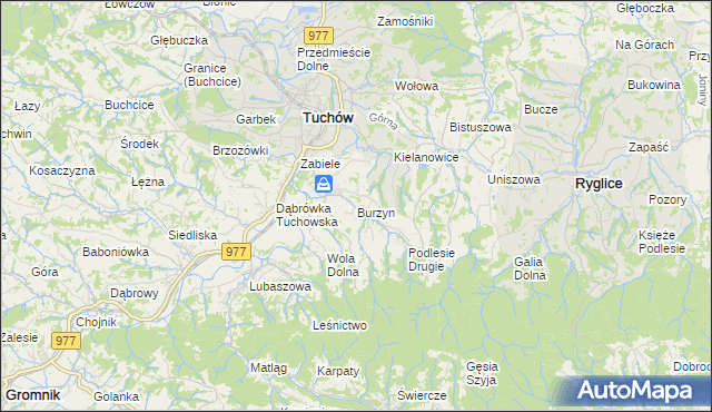 mapa Burzyn gmina Tuchów, Burzyn gmina Tuchów na mapie Targeo